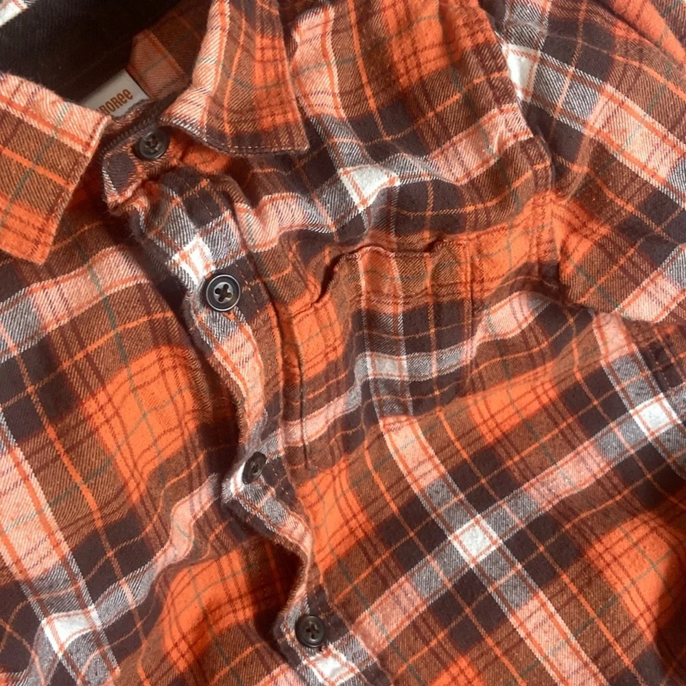 Boys Gymboree Orange Creamy White & Chocolate Brown Plaid Flannel Shirt